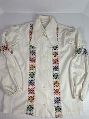 Vintage Mode O'Day Daisy Print Tunic Top 3/4 Sleeve Black White Yellow M